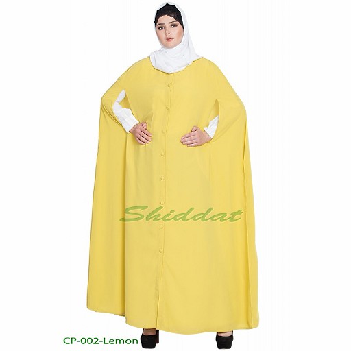 Front open Cape with inner abaya-Lemon-off white